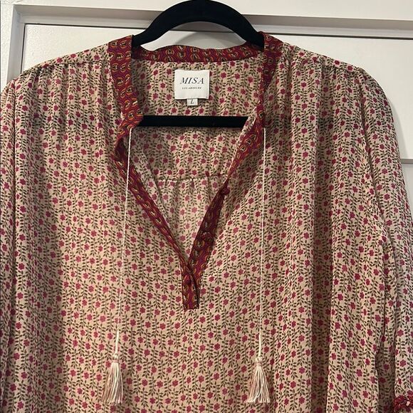 Misa Los Angeles Pink and Cream Floral Blouse, Size Large - Picture 2 of 12